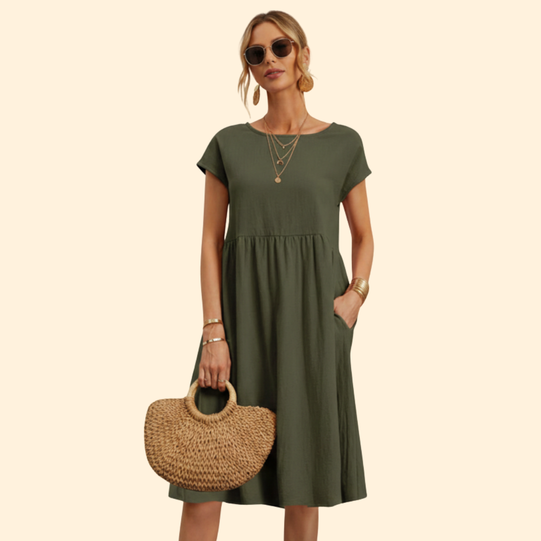 Women’s Midi Dress with Pockets and Boat Neckline