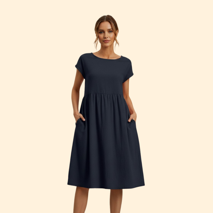 Women’s Midi Dress with Pockets and Boat Neckline