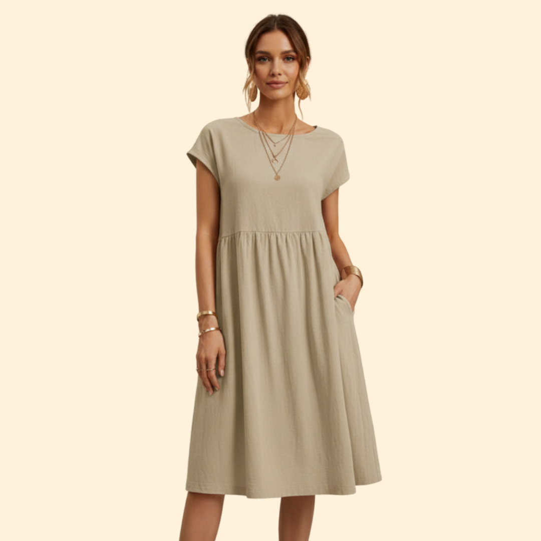 Women’s Midi Dress with Pockets and Boat Neckline