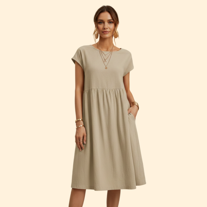 Women’s Midi Dress with Pockets and Boat Neckline