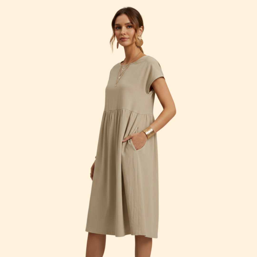 Women’s Midi Dress with Pockets and Boat Neckline
