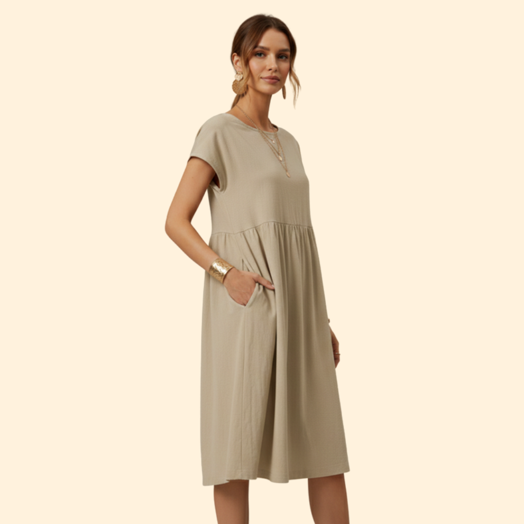 Women’s Midi Dress with Pockets and Boat Neckline