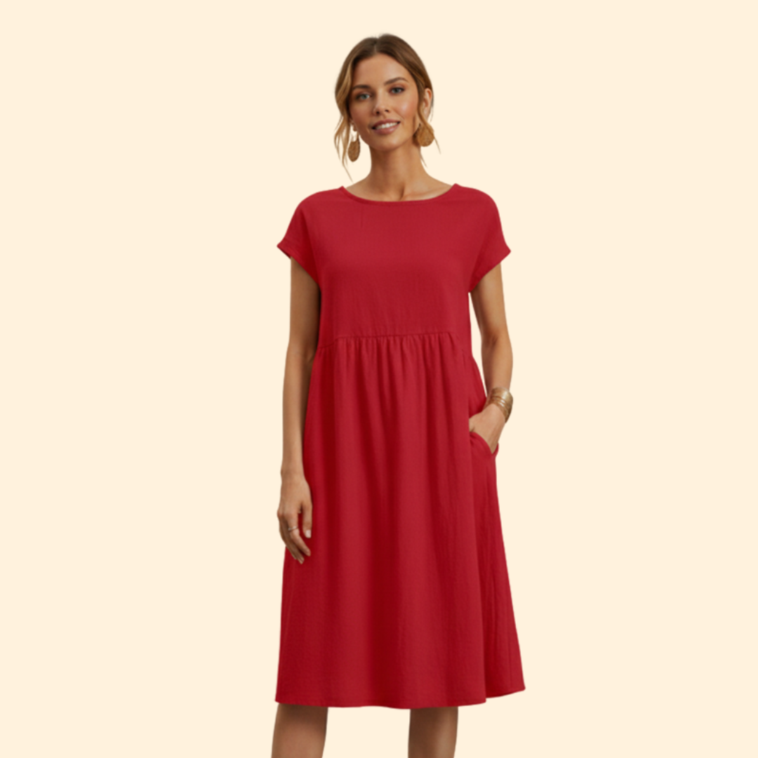 Women’s Midi Dress with Pockets and Boat Neckline