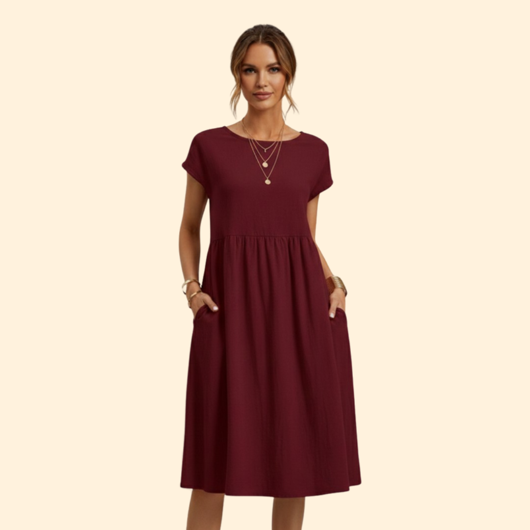 Women’s Midi Dress with Pockets and Boat Neckline