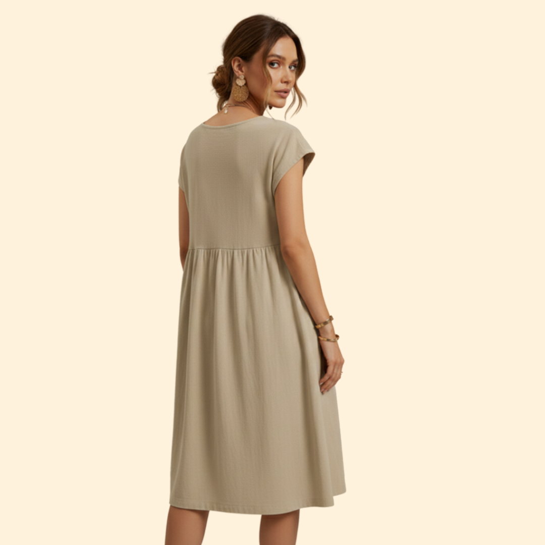 Women’s Midi Dress with Pockets and Boat Neckline