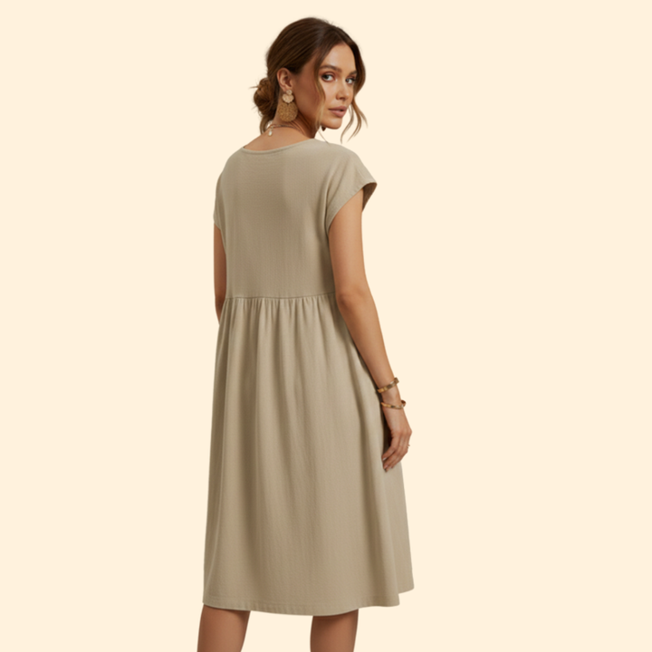 Women’s Midi Dress with Pockets and Boat Neckline