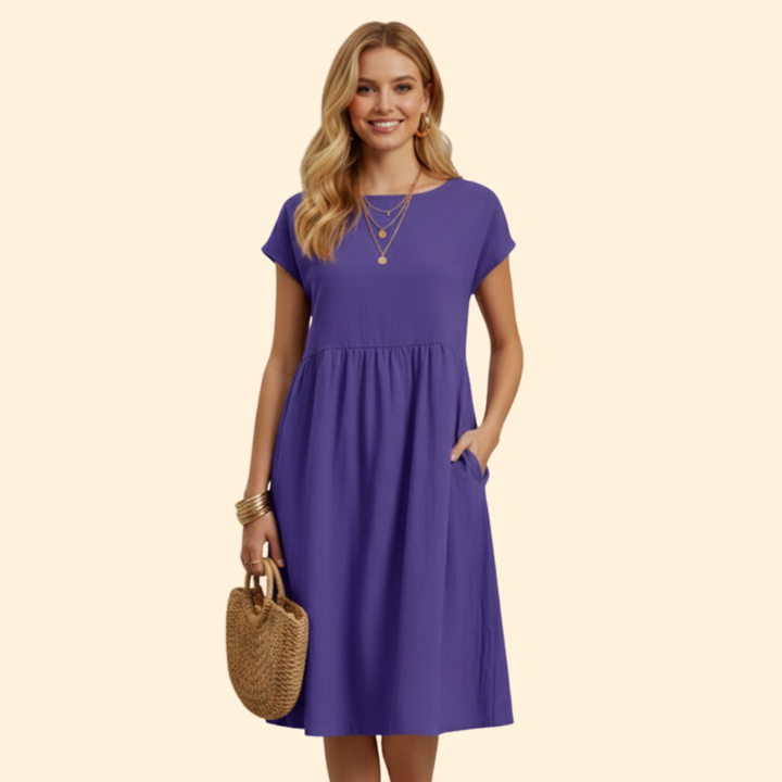 Women’s Midi Dress with Pockets and Boat Neckline