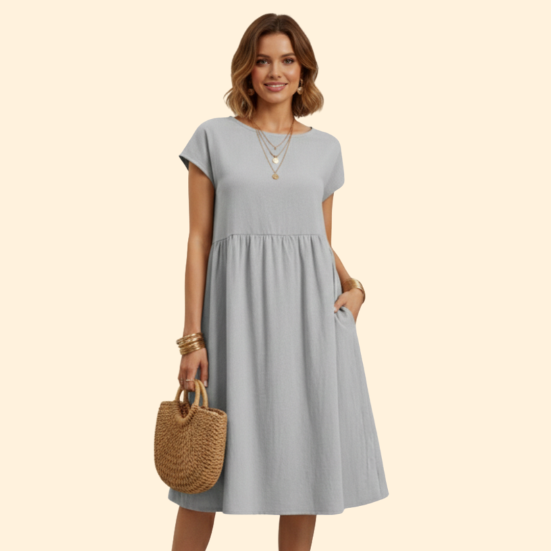 Women’s Midi Dress with Pockets and Boat Neckline