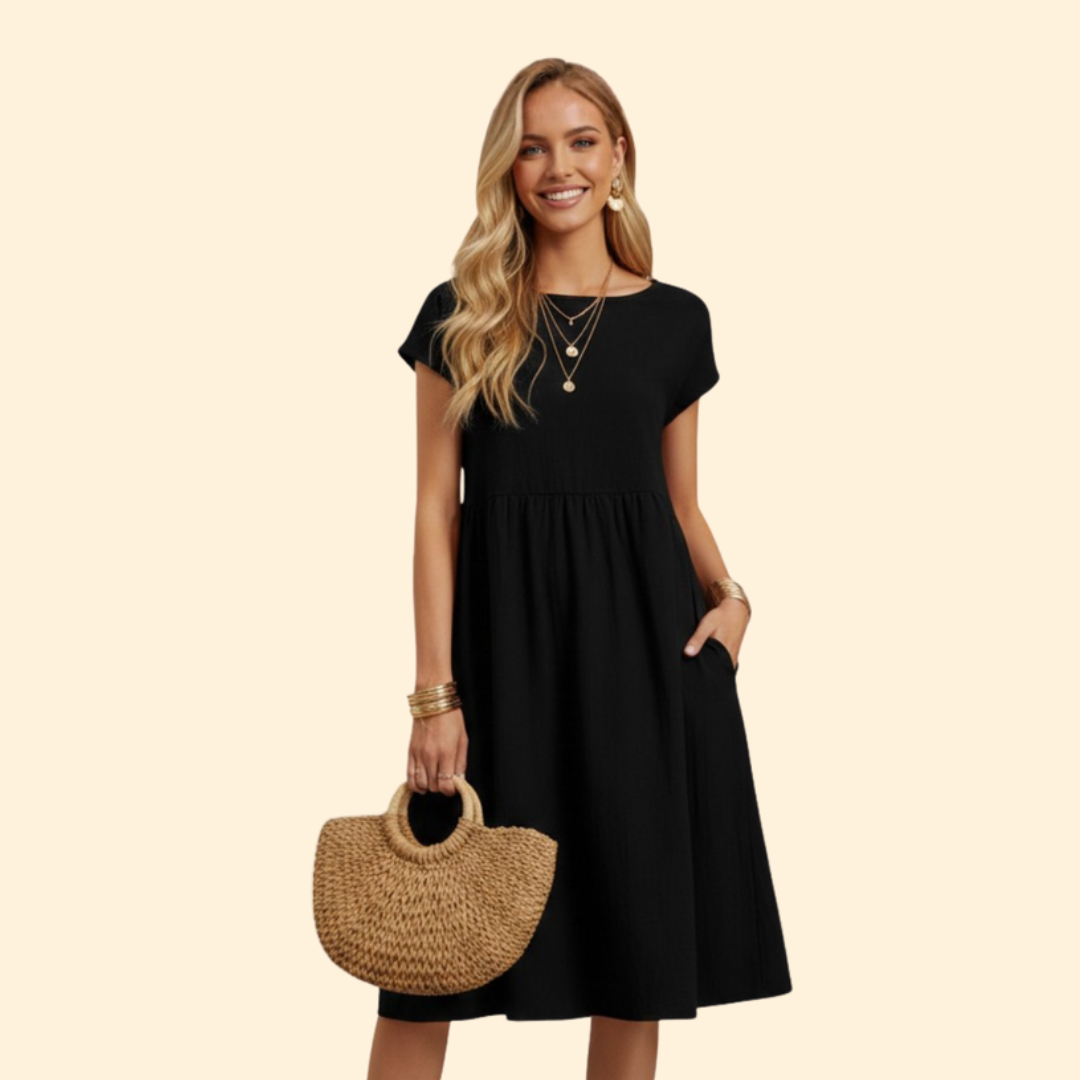 Women’s Midi Dress with Pockets and Boat Neckline