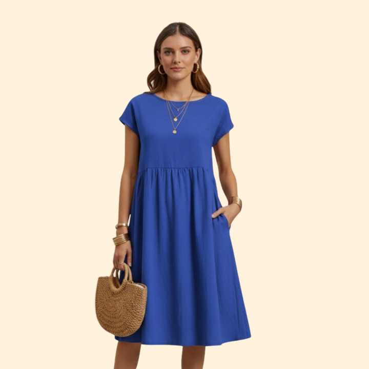 Women’s Midi Dress with Pockets and Boat Neckline