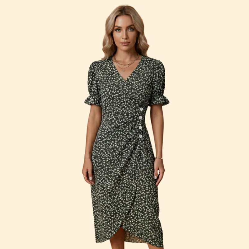 Women’s Midi Dress with Ruffle Sleeves