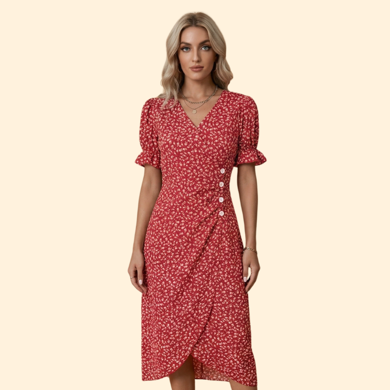 Women’s Midi Dress with Ruffle Sleeves