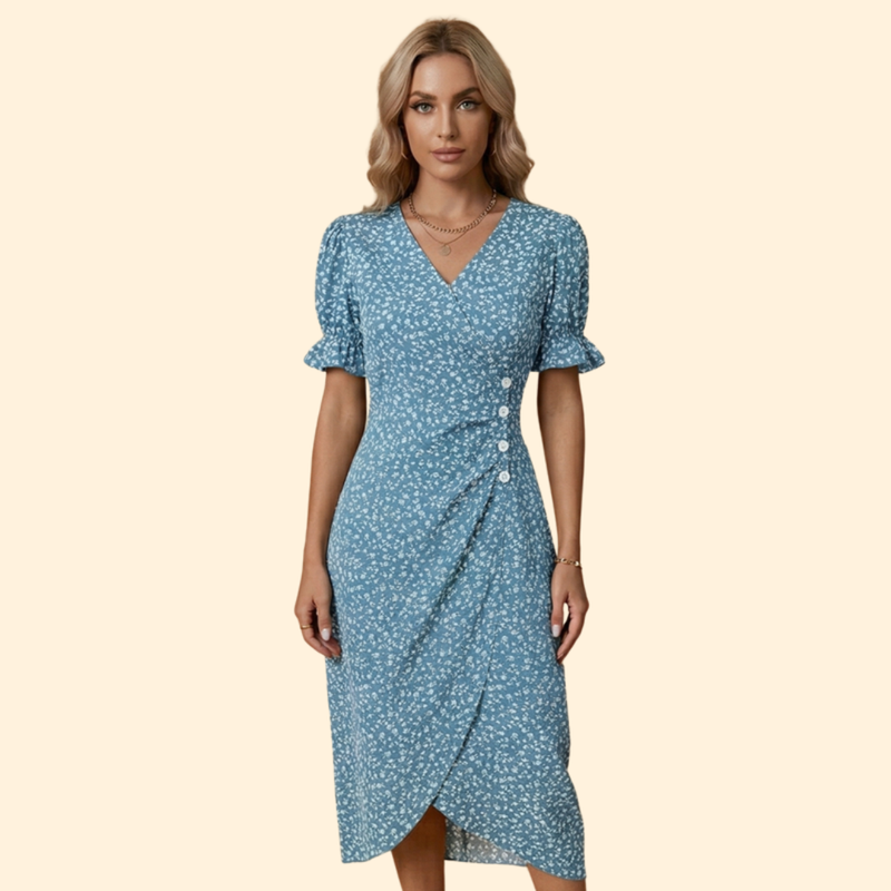 Women’s Midi Dress with Ruffle Sleeves