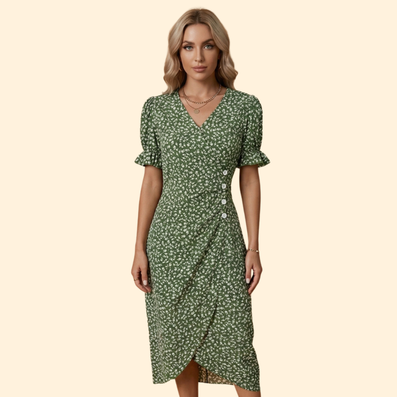 Women’s Midi Dress with Ruffle Sleeves