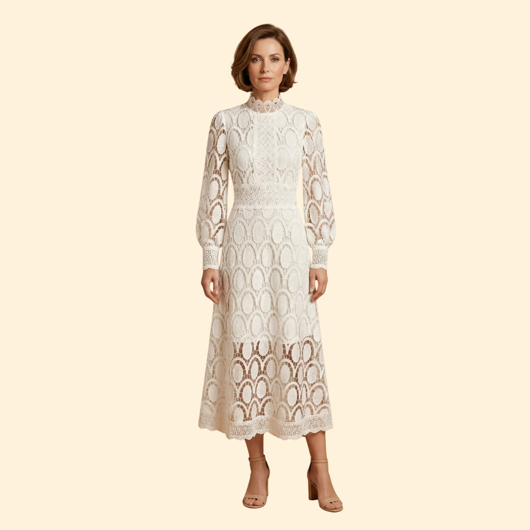 Women’s Midi Dress with Scalloped Lace