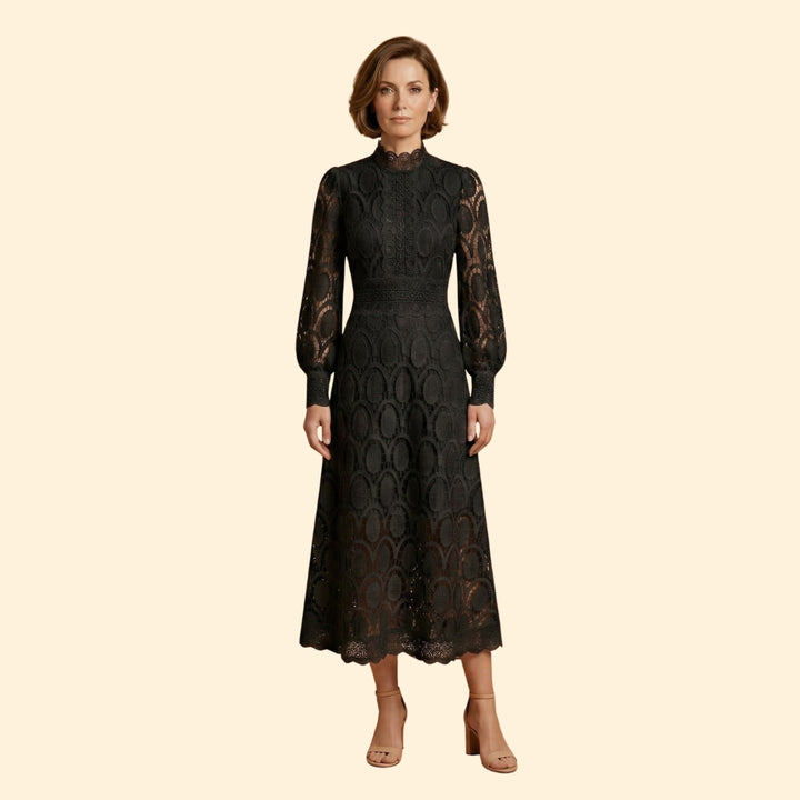 Women’s Midi Dress with Scalloped Lace
