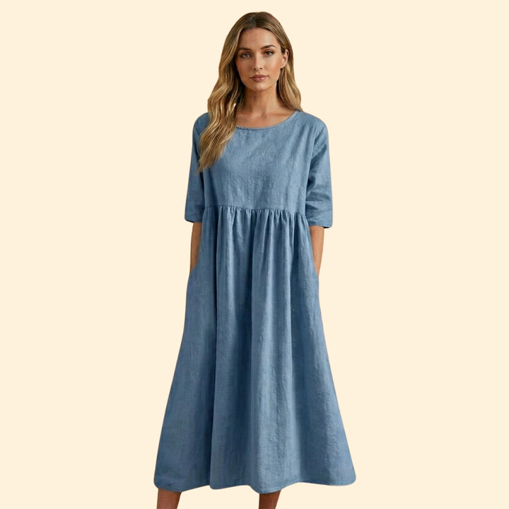 Women's Midi Dress with Short Sleeves