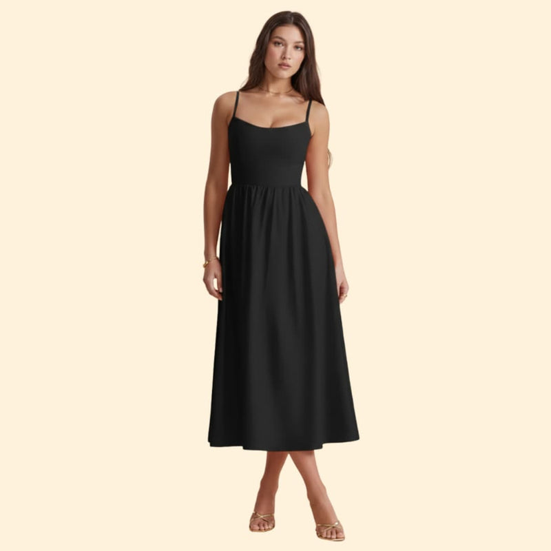 Women's Midi Dress with Square Neckline