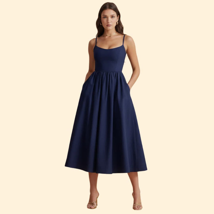 Women's Midi Dress with Square Neckline