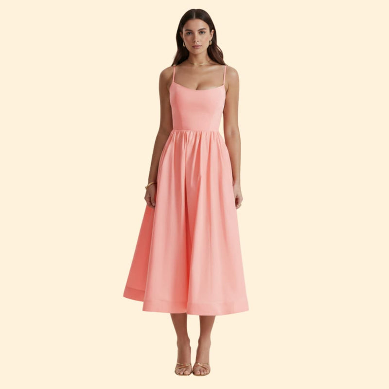 Women's Midi Dress with Square Neckline
