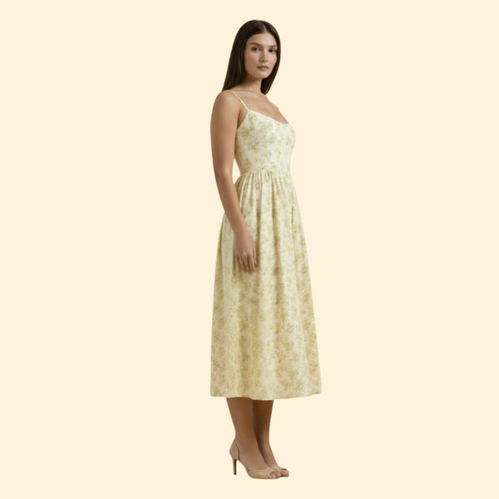Women's Midi Dress with Square Neckline