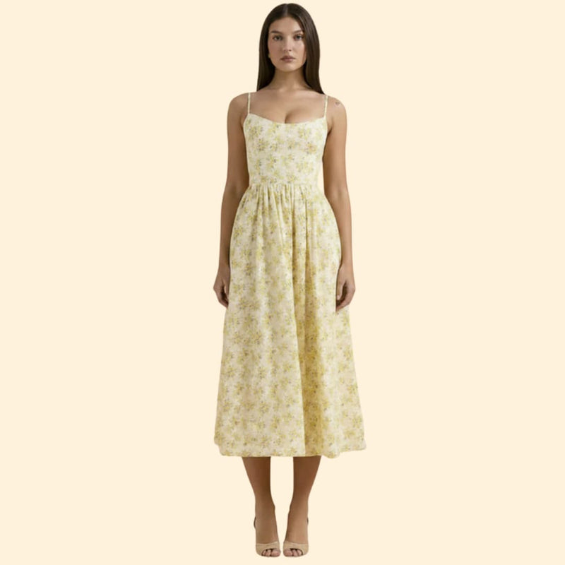 Women's Midi Dress with Square Neckline