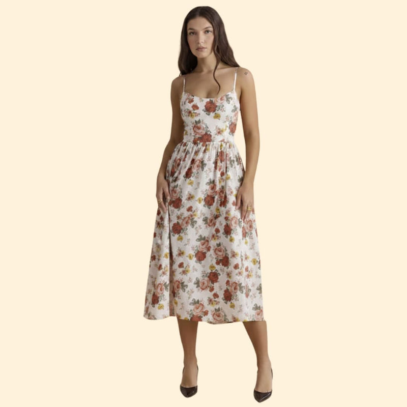 Women's Midi Dress with Square Neckline