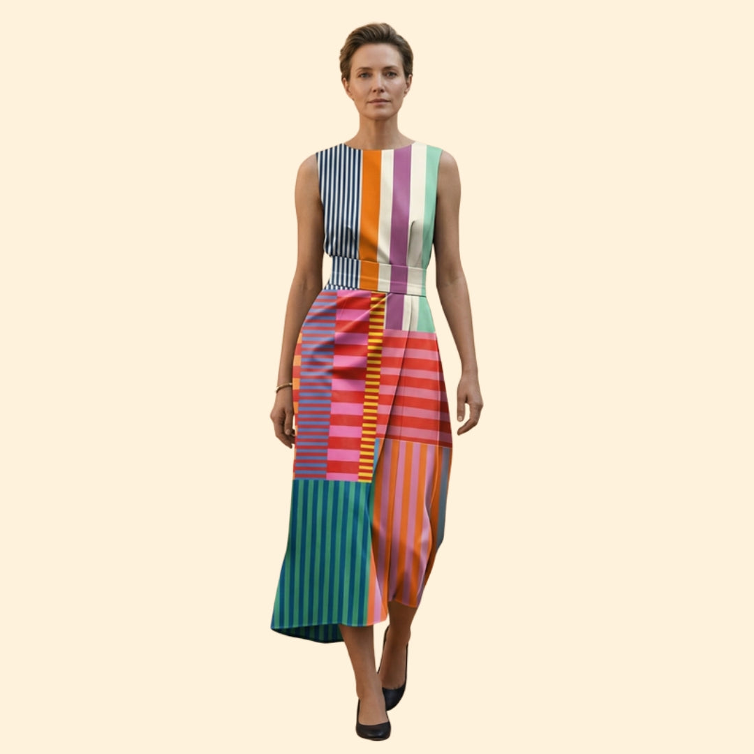 Women’s Midi Dress with Vertical Stripes