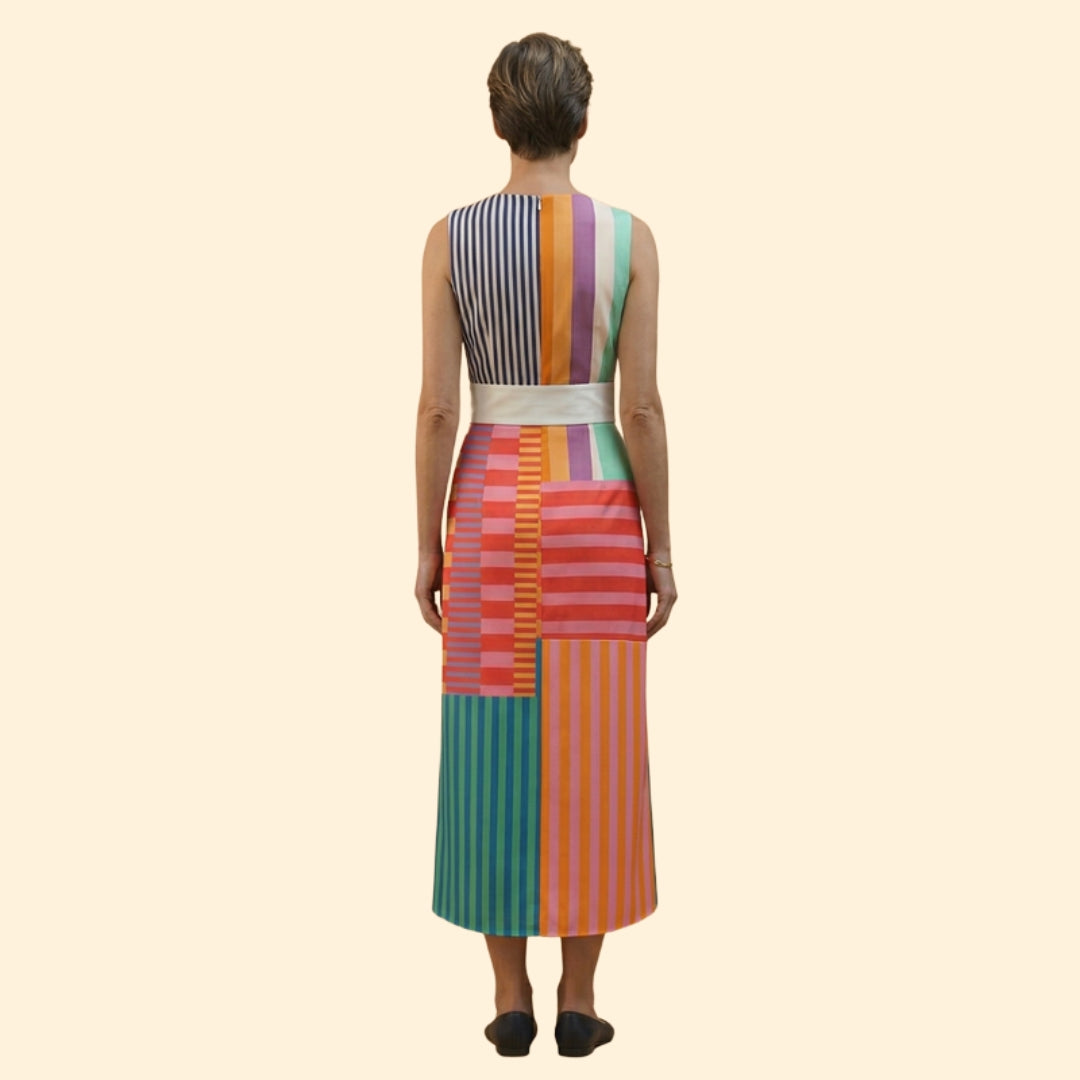 Women’s Midi Dress with Vertical Stripes