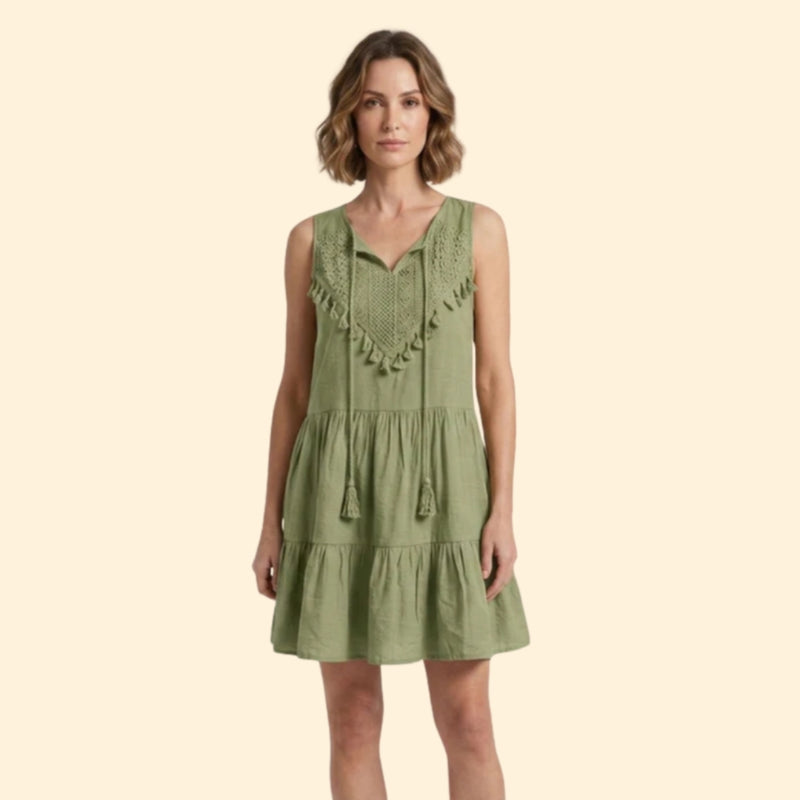 Women’s Mini Tiered Dress with Notched Neck