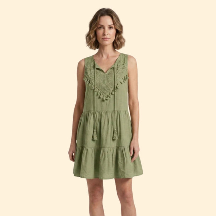 Women’s Mini Tiered Dress with Notched Neck