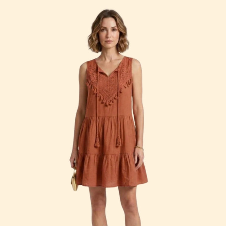 Women’s Mini Tiered Dress with Notched Neck