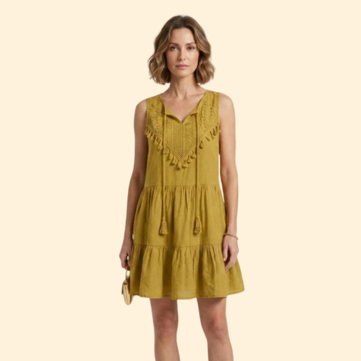 Women’s Mini Tiered Dress with Notched Neck