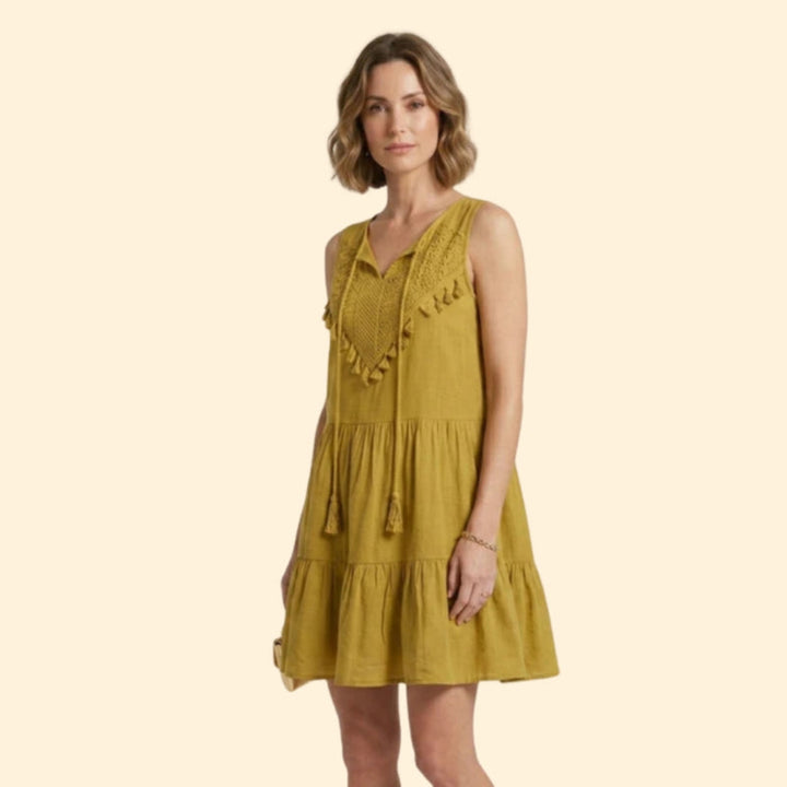 Women’s Mini Tiered Dress with Notched Neck