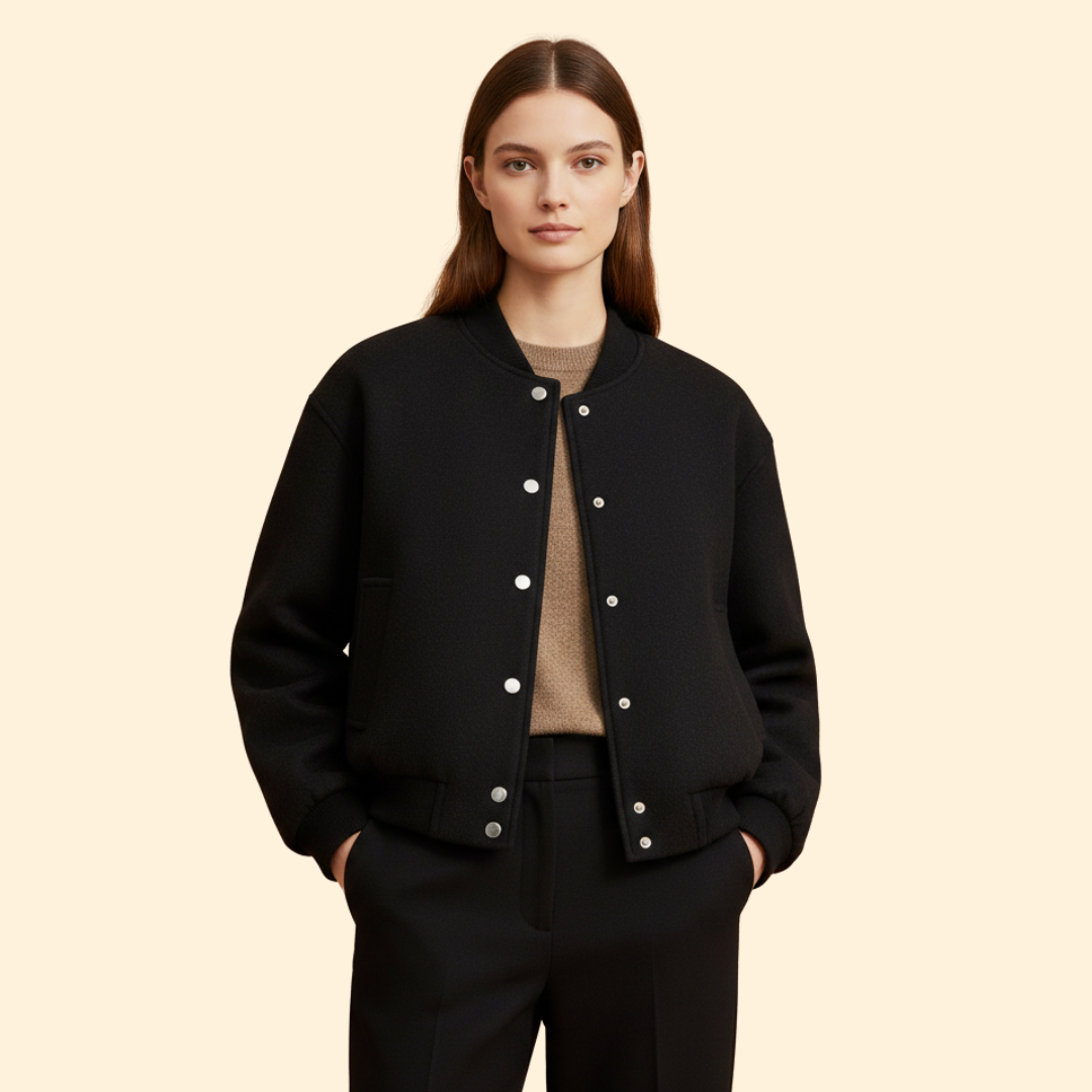 Women’s Bomber Jacket with Snap Button Closure