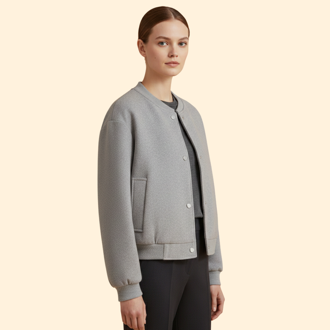 Women’s Bomber Jacket with Snap Button Closure