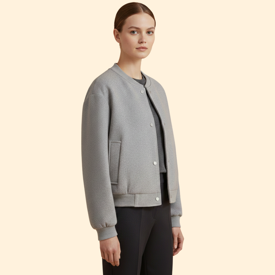 Women’s Bomber Jacket with Snap Button Closure