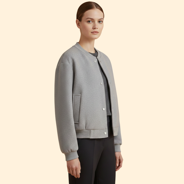 Women’s Bomber Jacket with Snap Button Closure