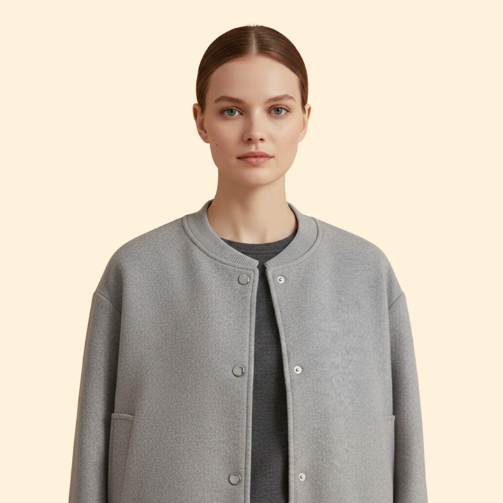 Women’s Bomber Jacket with Snap Button Closure