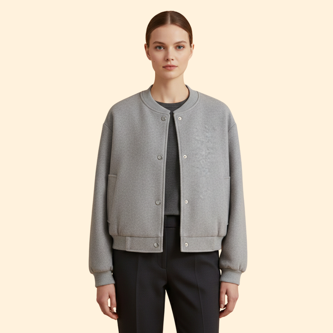 Women’s Bomber Jacket with Snap Button Closure