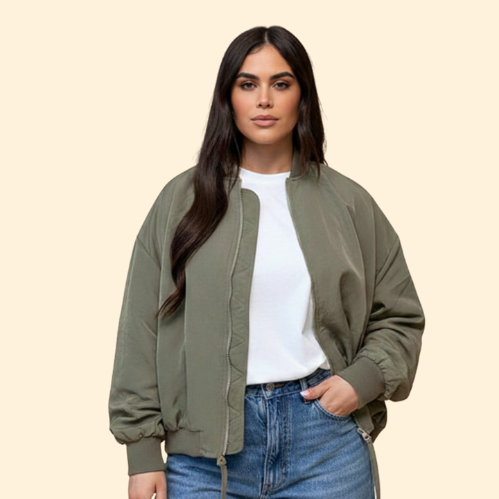 Women’s Oversized Bomber Jacket with Extended Sleeve Design