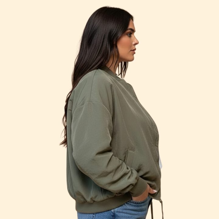 Women’s Oversized Bomber Jacket with Extended Sleeve Design