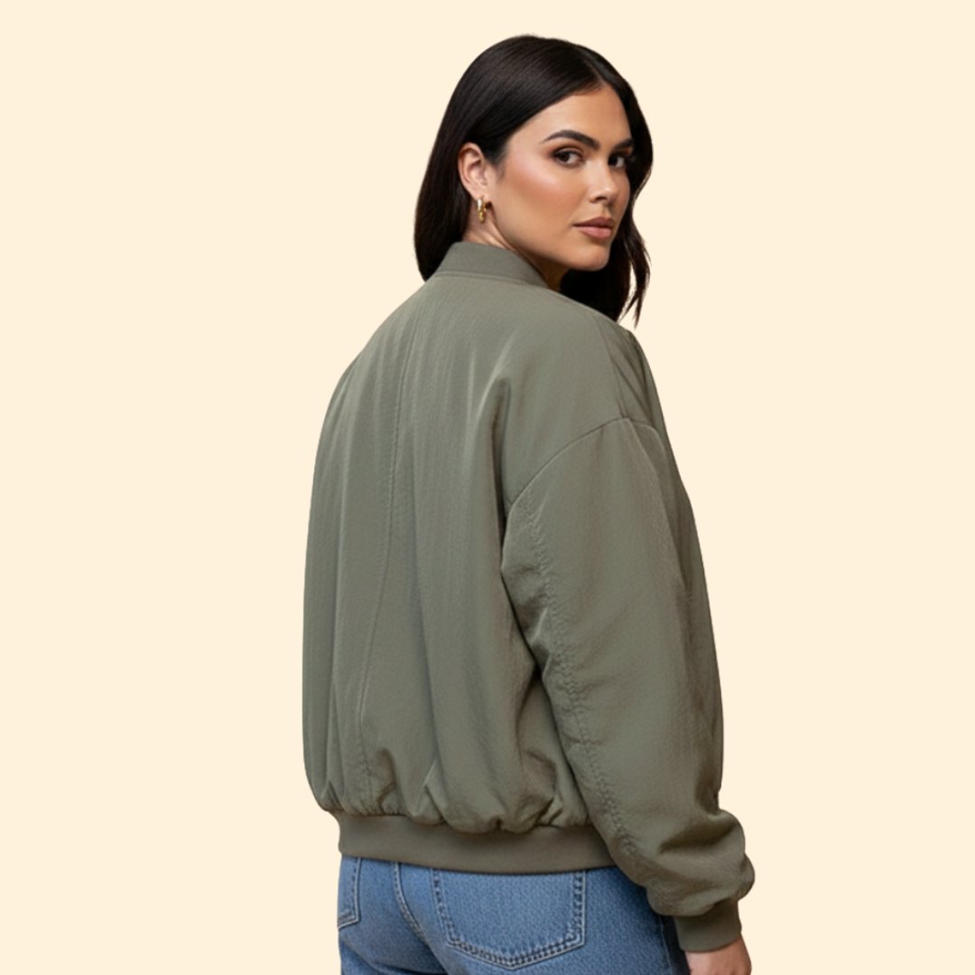 Women’s Oversized Bomber Jacket with Extended Sleeve Design