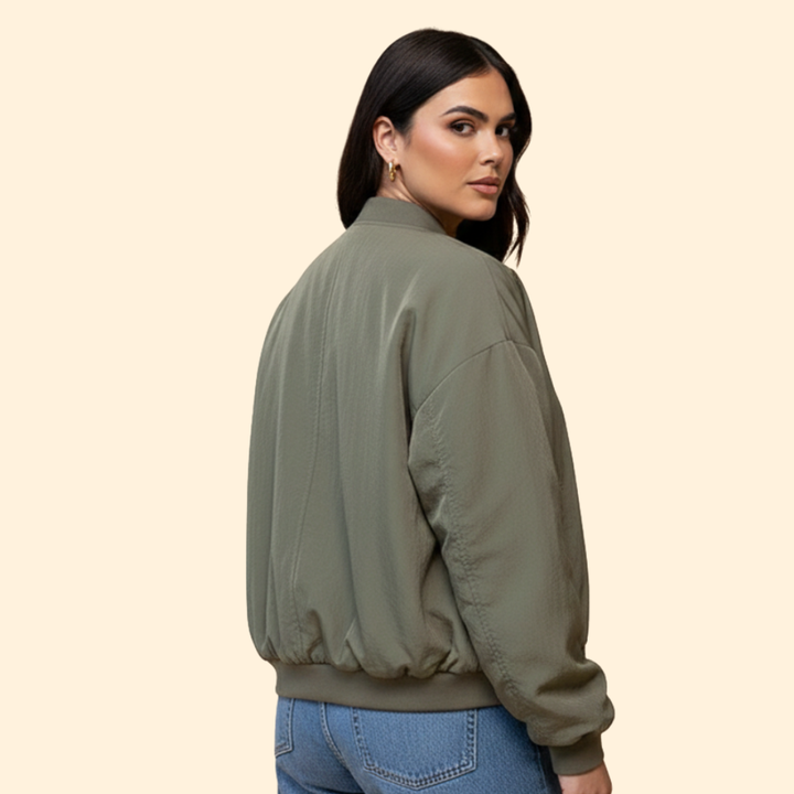Women’s Oversized Bomber Jacket with Extended Sleeve Design