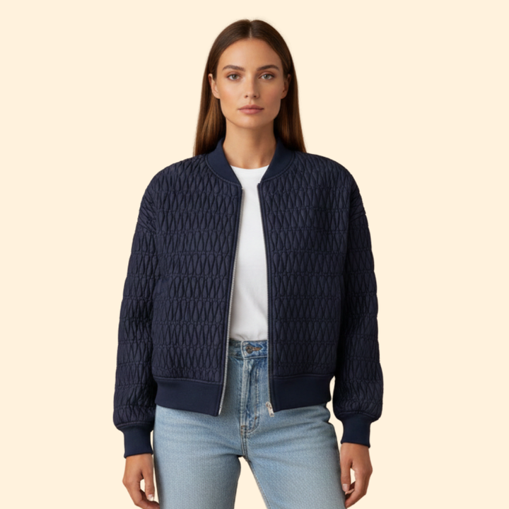 Women’s Quilted Bomber Jacket with Diamond Stitch Pattern