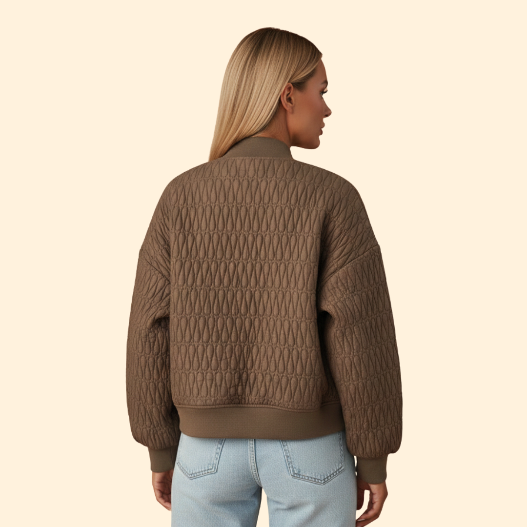 Women’s Quilted Bomber Jacket with Diamond Stitch Pattern