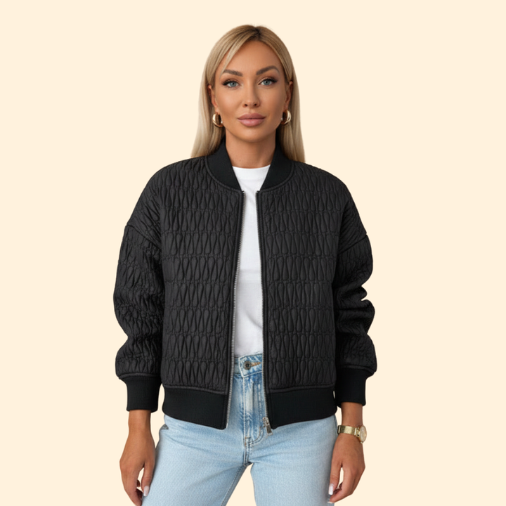 Women’s Quilted Bomber Jacket with Diamond Stitch Pattern