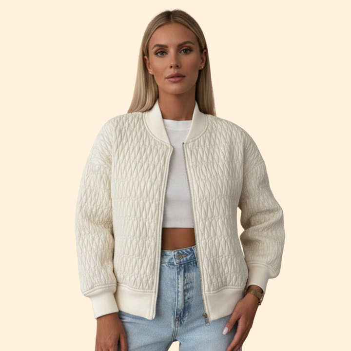Women’s Quilted Bomber Jacket with Diamond Stitch Pattern