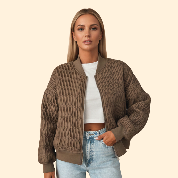 Women’s Quilted Bomber Jacket with Diamond Stitch Pattern