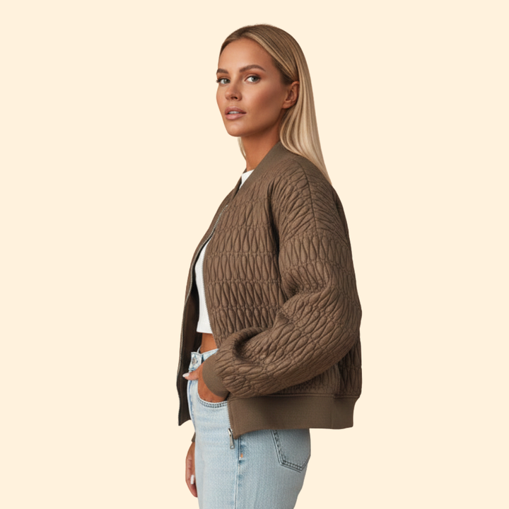 Women’s Quilted Bomber Jacket with Diamond Stitch Pattern